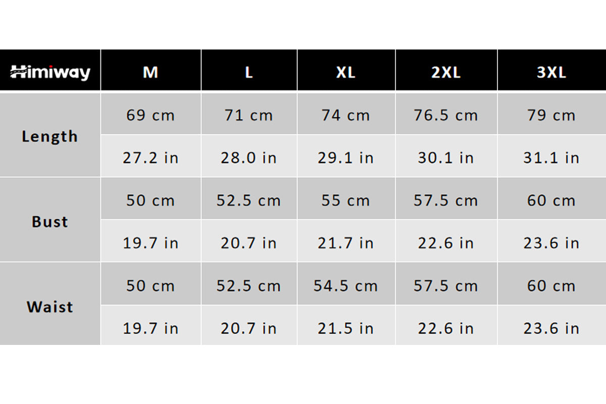 Himiway Beast Way T-shirt Size Chart